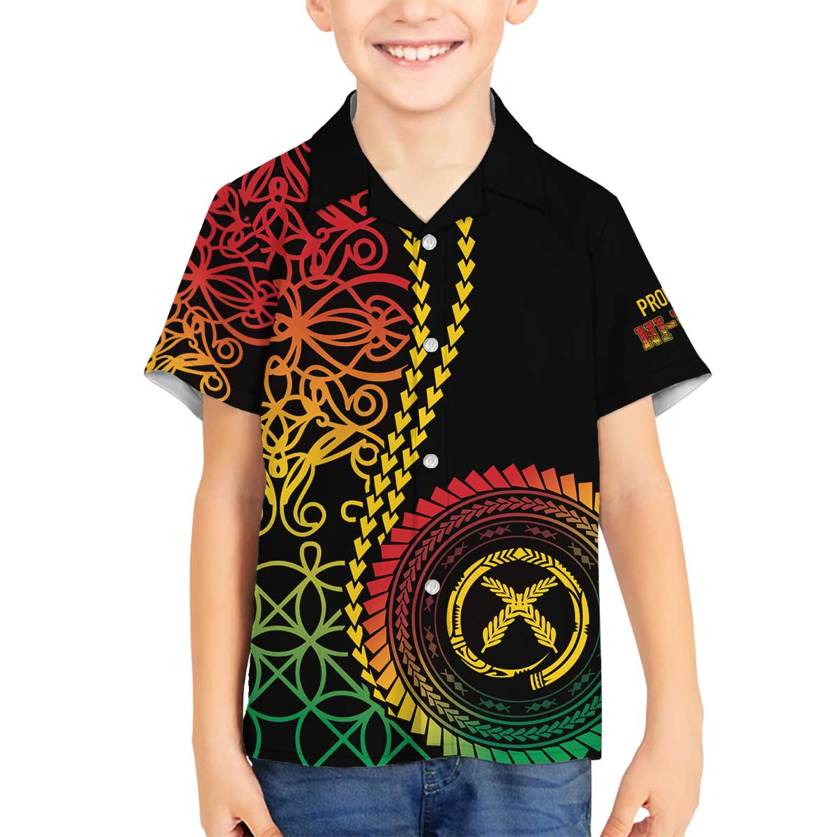 Proudly Ni-Van Sandroing Inspired Classic Style Family Matching Off The Shoulder Long Sleeve Dress and Hawaiian Shirt LT7 Son's Shirt Colorful - Polynesian Pride