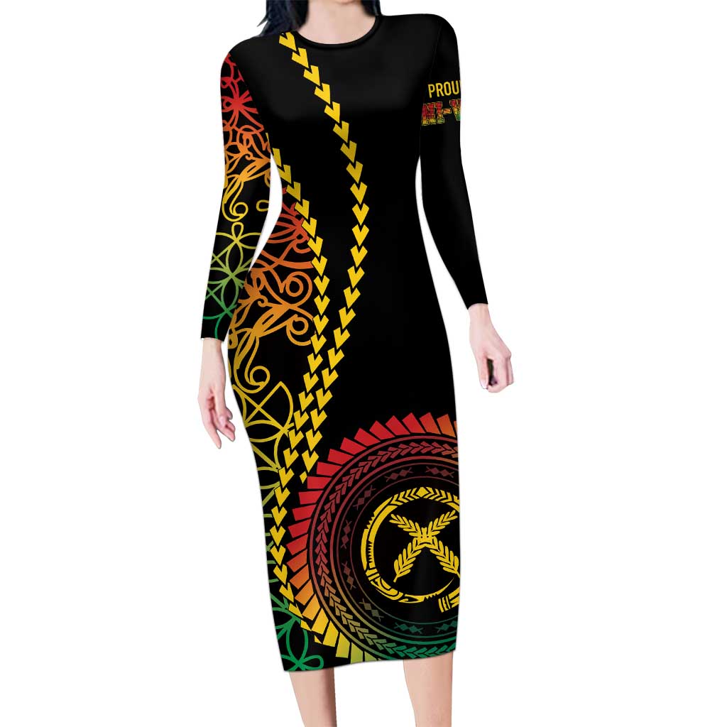 Proudly Ni-Van Sandroing Inspired Classic Style Long Sleeve Bodycon Dress LT7 Long Dress Colorful - Polynesian Pride
