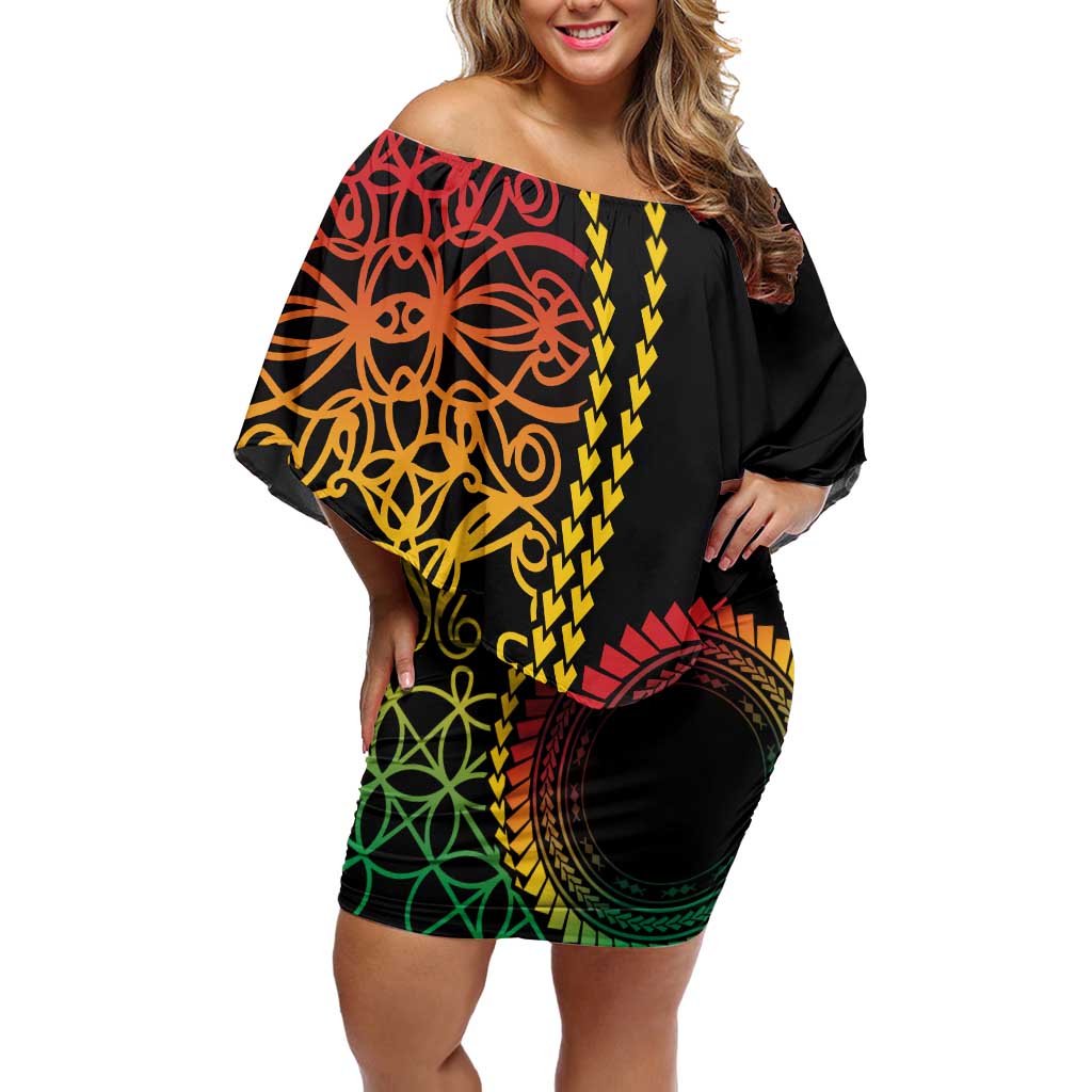 Proudly Ni-Van Sandroing Inspired Classic Style Off Shoulder Short Dress LT7 Women Colorful - Polynesian Pride