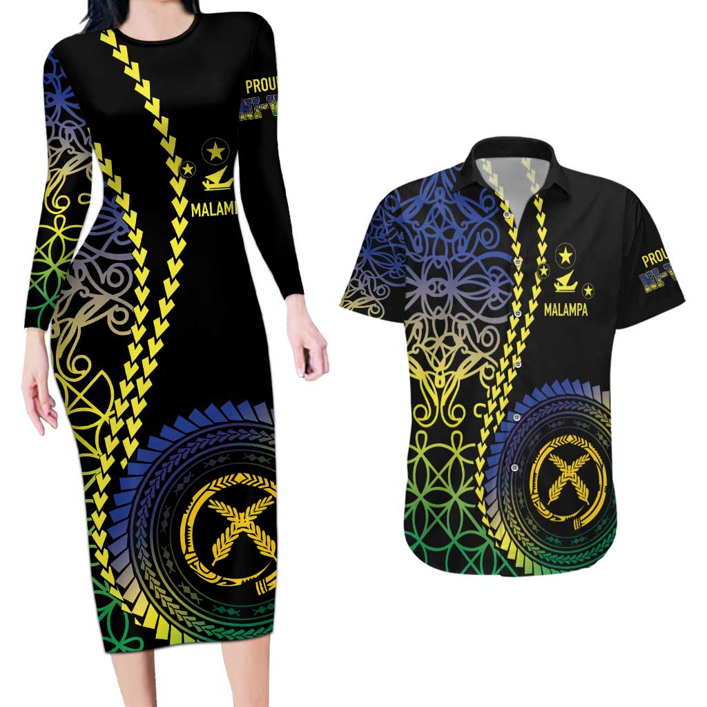 Proudly Ni-Van Sandroing Inspired Couples Matching Long Sleeve Bodycon Dress and Hawaiian Shirt Malampa Classic Style