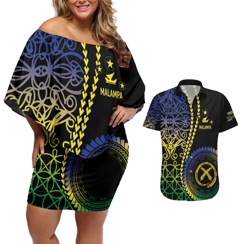 Proudly Ni-Van Sandroing Inspired Couples Matching Off Shoulder Short Dress and Hawaiian Shirt Malampa Classic Style