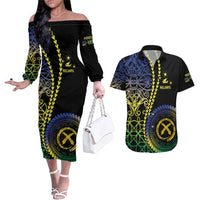 Proudly Ni-Van Sandroing Inspired Couples Matching Off The Shoulder Long Sleeve Dress and Hawaiian Shirt Malampa Classic Style