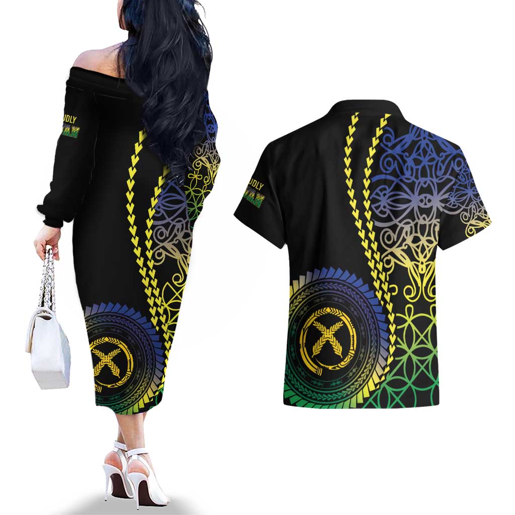 Proudly Ni-Van Sandroing Inspired Couples Matching Off The Shoulder Long Sleeve Dress and Hawaiian Shirt Malampa Classic Style