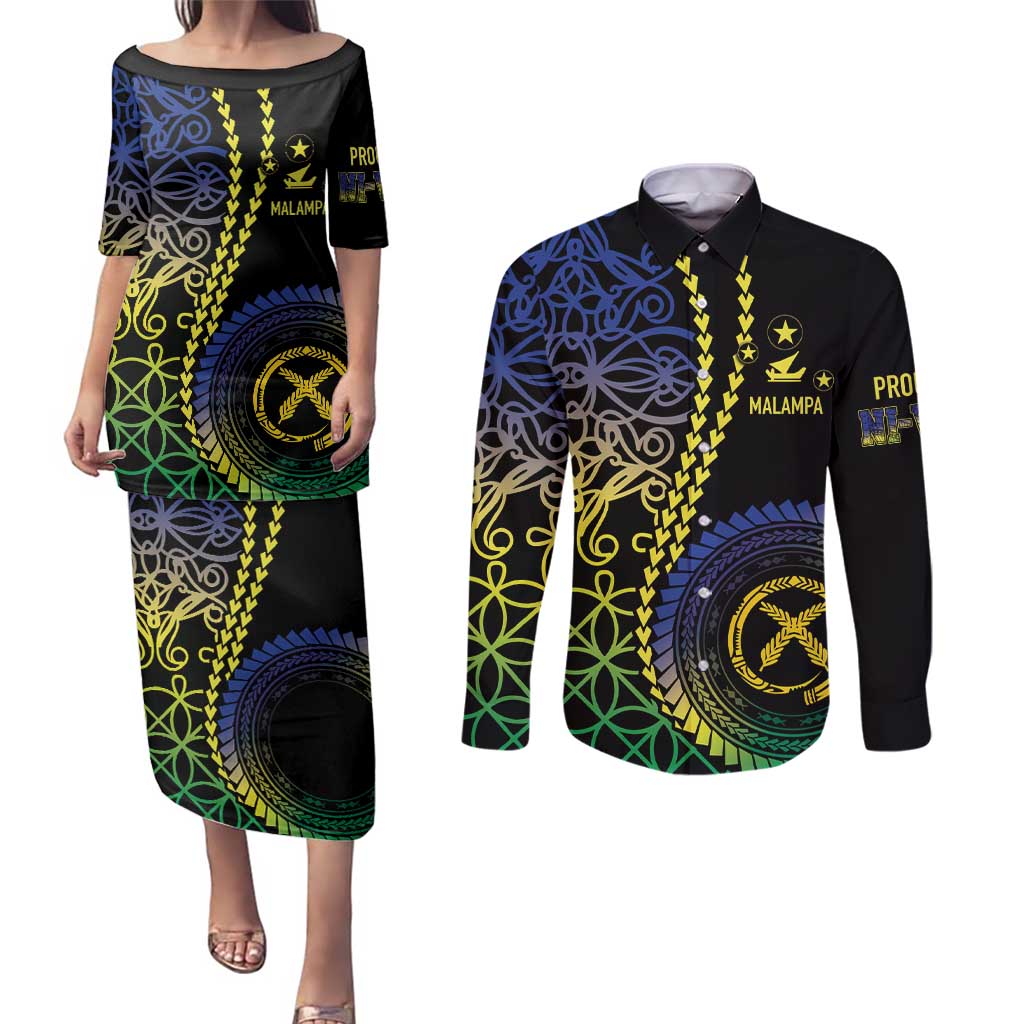 Proudly Ni-Van Sandroing Inspired Couples Matching Puletasi and Long Sleeve Button Shirt Malampa Classic Style