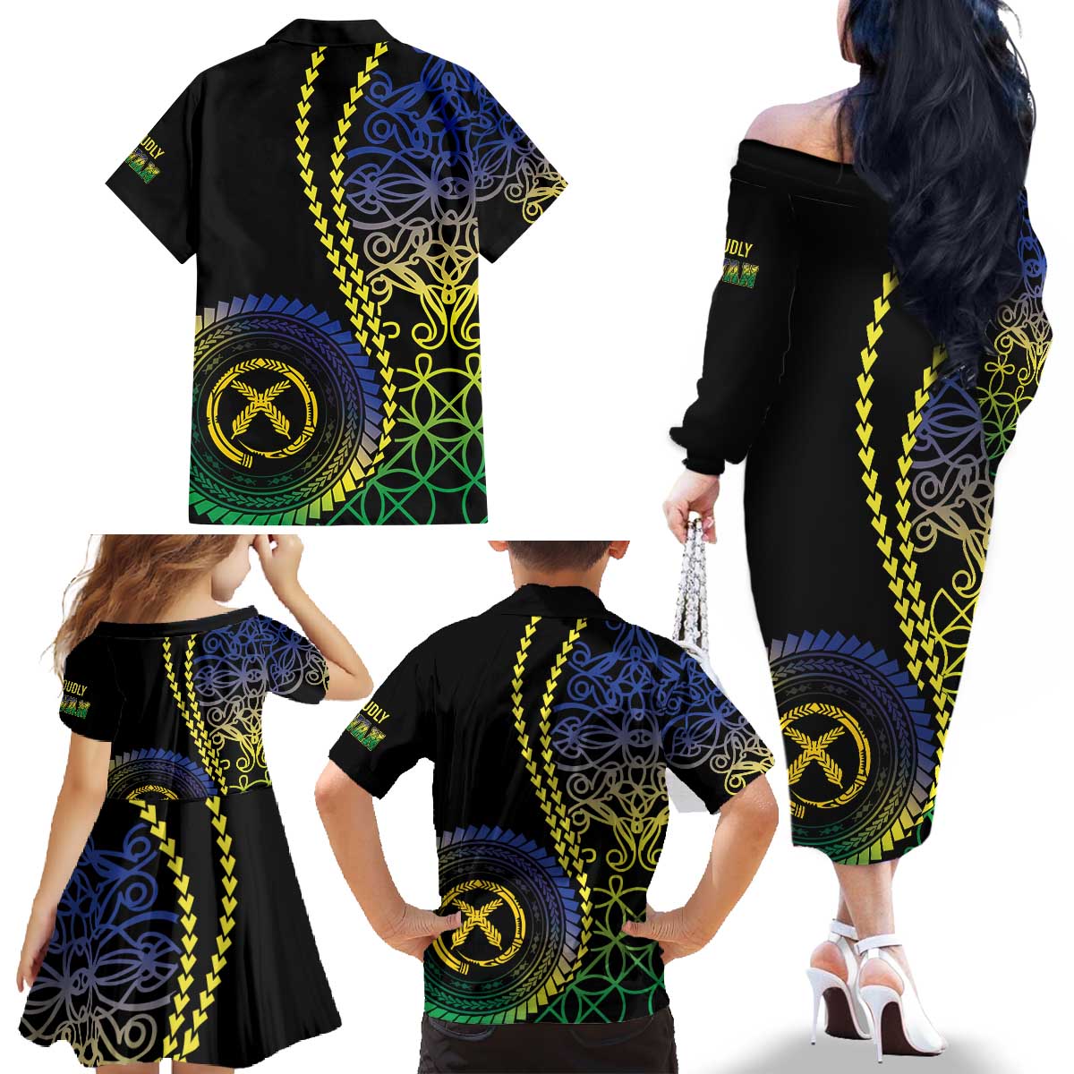 Proudly Ni-Van Sandroing Inspired Family Matching Off The Shoulder Long Sleeve Dress and Hawaiian Shirt Malampa Classic Style LT7 - Polynesian Pride