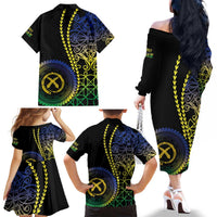 Proudly Ni-Van Sandroing Inspired Family Matching Off The Shoulder Long Sleeve Dress and Hawaiian Shirt Malampa Classic Style LT7 - Polynesian Pride