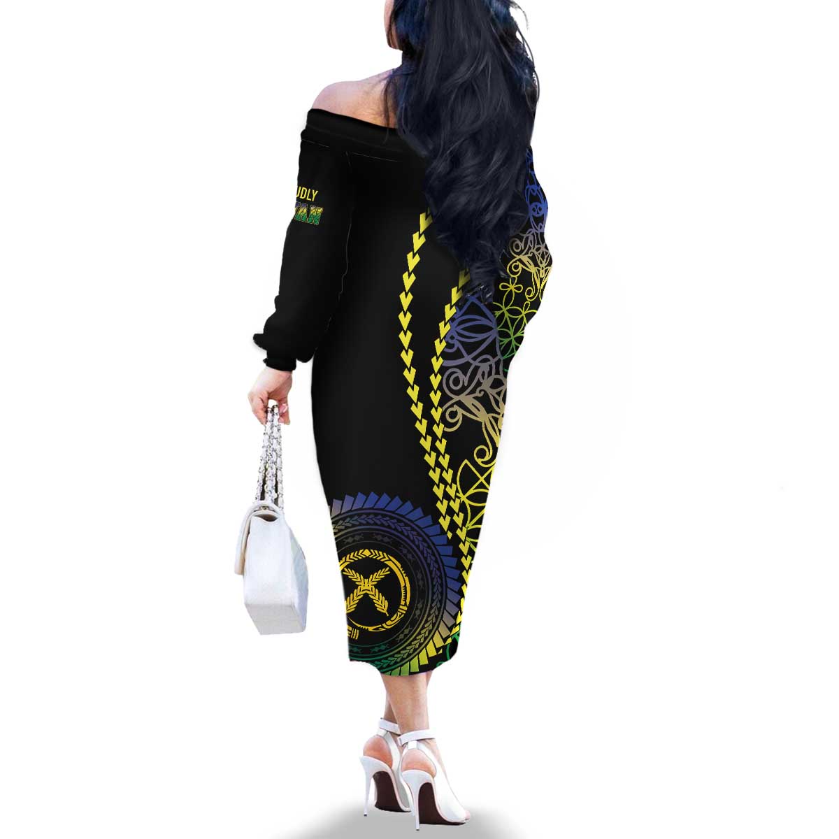 Proudly Ni-Van Sandroing Inspired Family Matching Off The Shoulder Long Sleeve Dress and Hawaiian Shirt Malampa Classic Style LT7 - Polynesian Pride