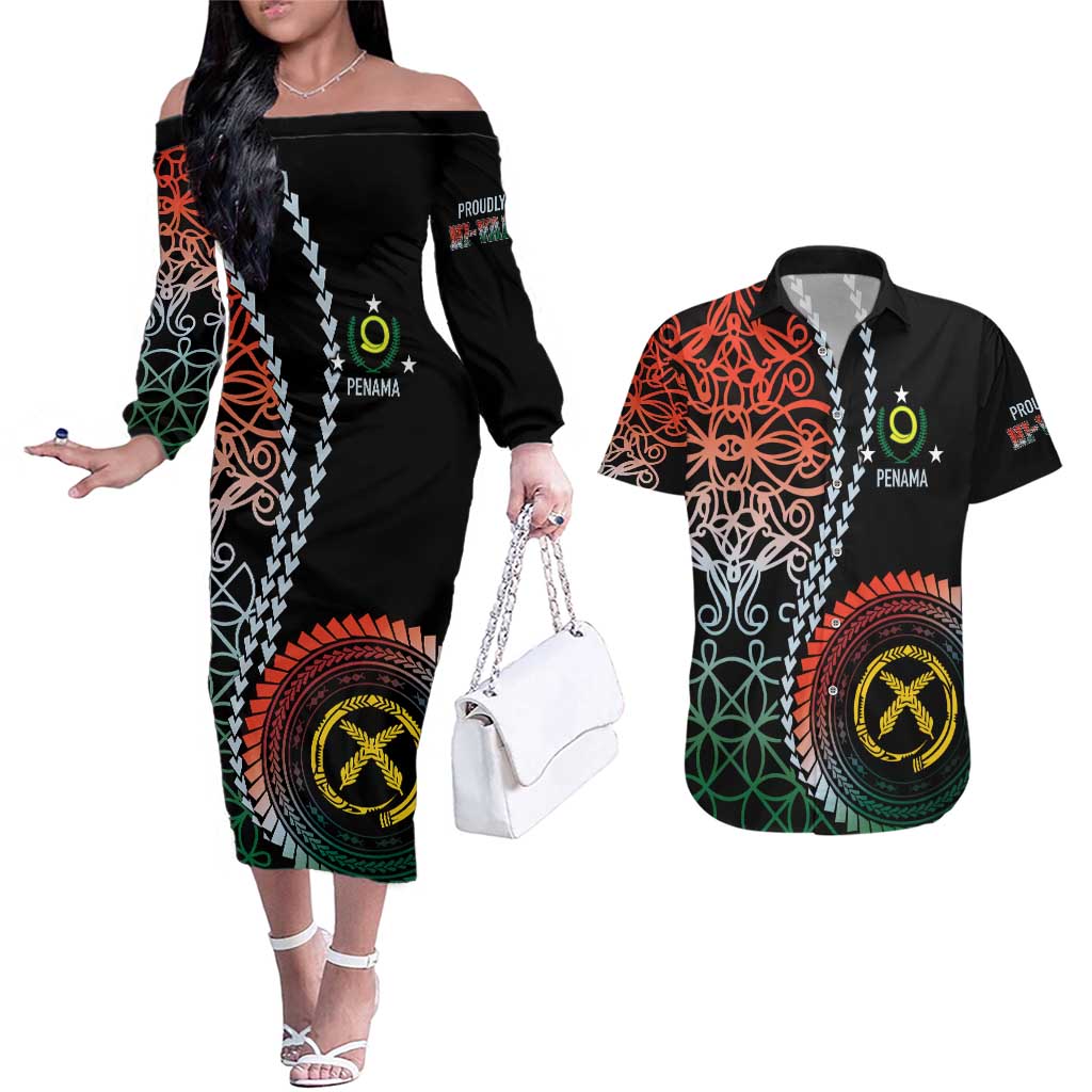 Proudly Ni-Van Sandroing Inspired Couples Matching Off The Shoulder Long Sleeve Dress and Hawaiian Shirt Penama Classic Style