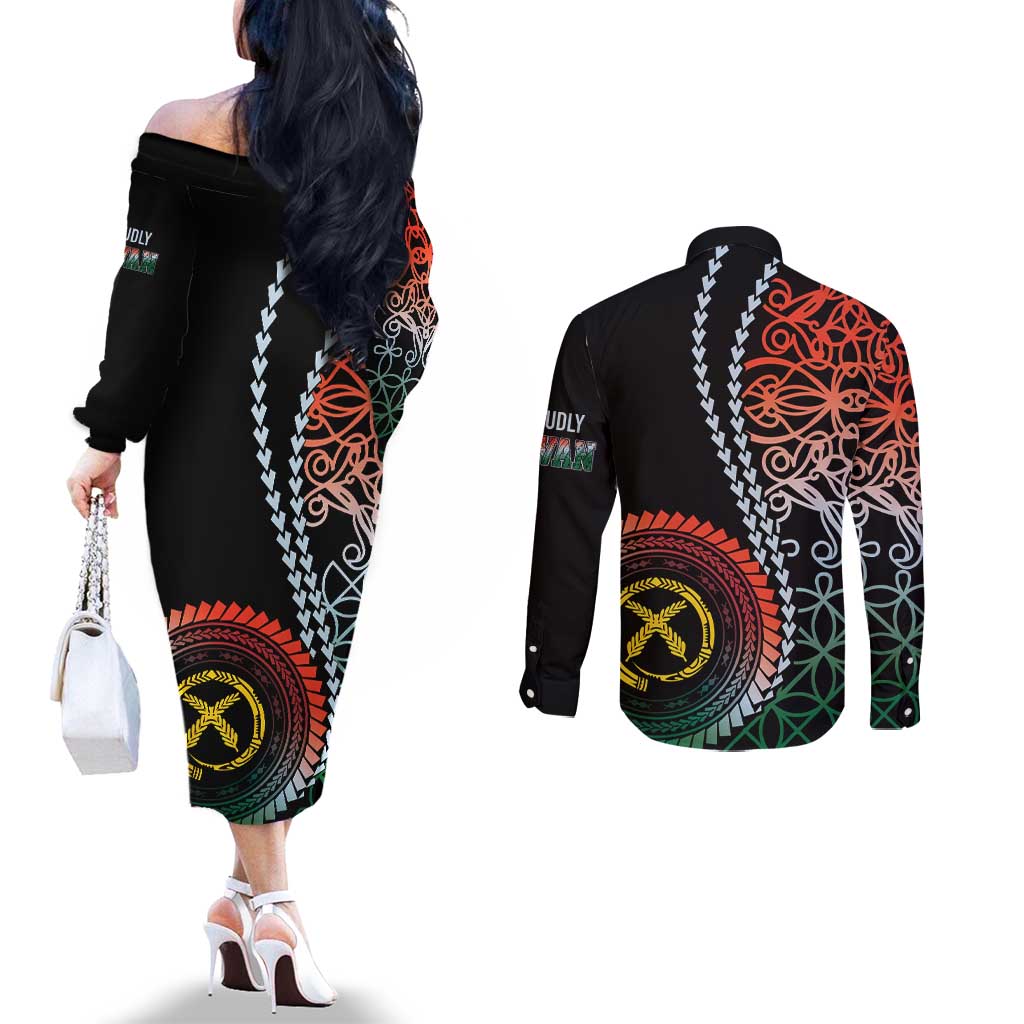 Proudly Ni-Van Sandroing Inspired Couples Matching Off The Shoulder Long Sleeve Dress and Long Sleeve Button Shirt Penama Classic Style