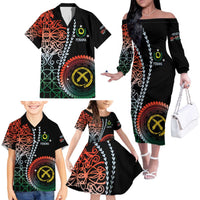 Proudly Ni-Van Sandroing Inspired Family Matching Off The Shoulder Long Sleeve Dress and Hawaiian Shirt Penama Classic Style LT7 - Polynesian Pride