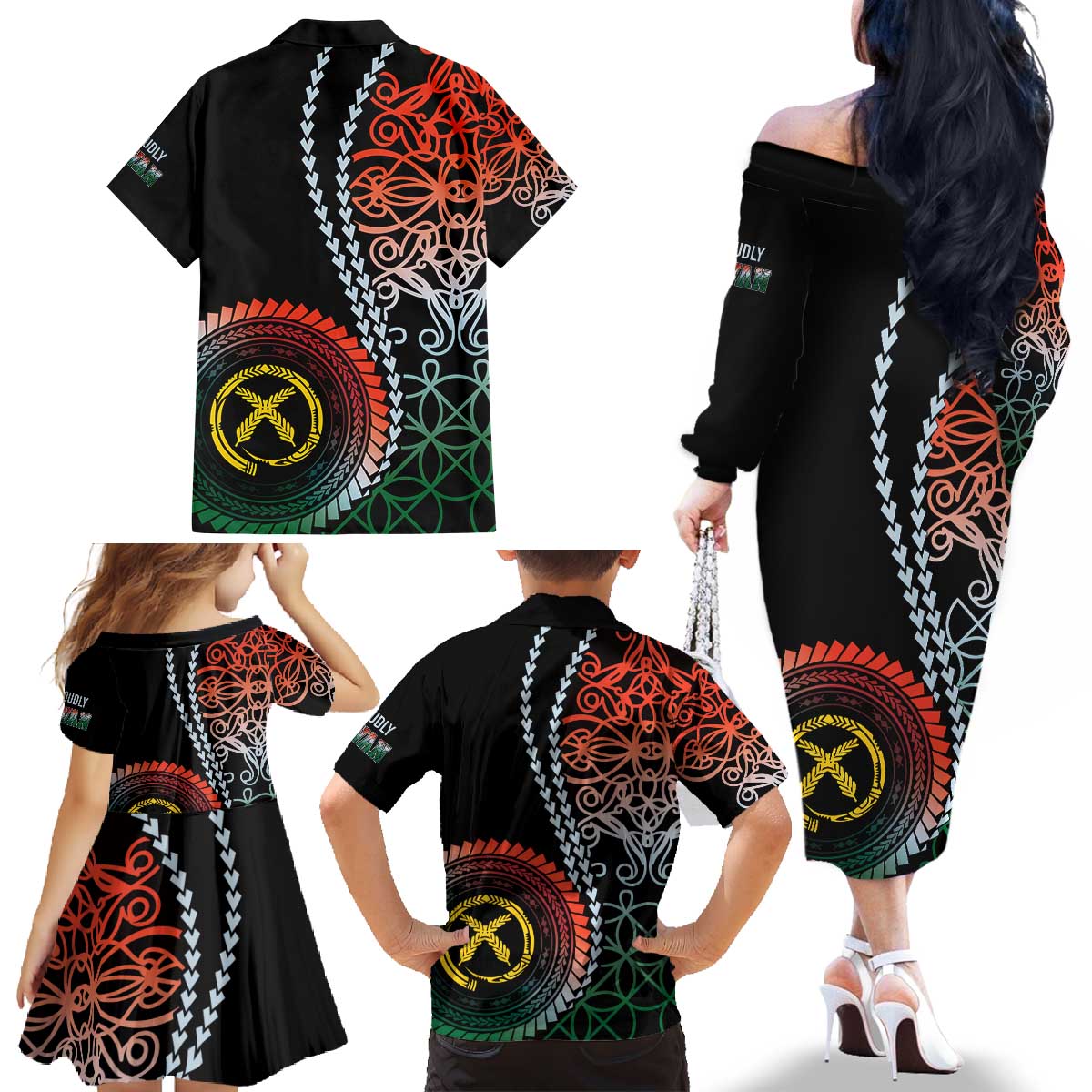 Proudly Ni-Van Sandroing Inspired Family Matching Off The Shoulder Long Sleeve Dress and Hawaiian Shirt Penama Classic Style LT7 - Polynesian Pride