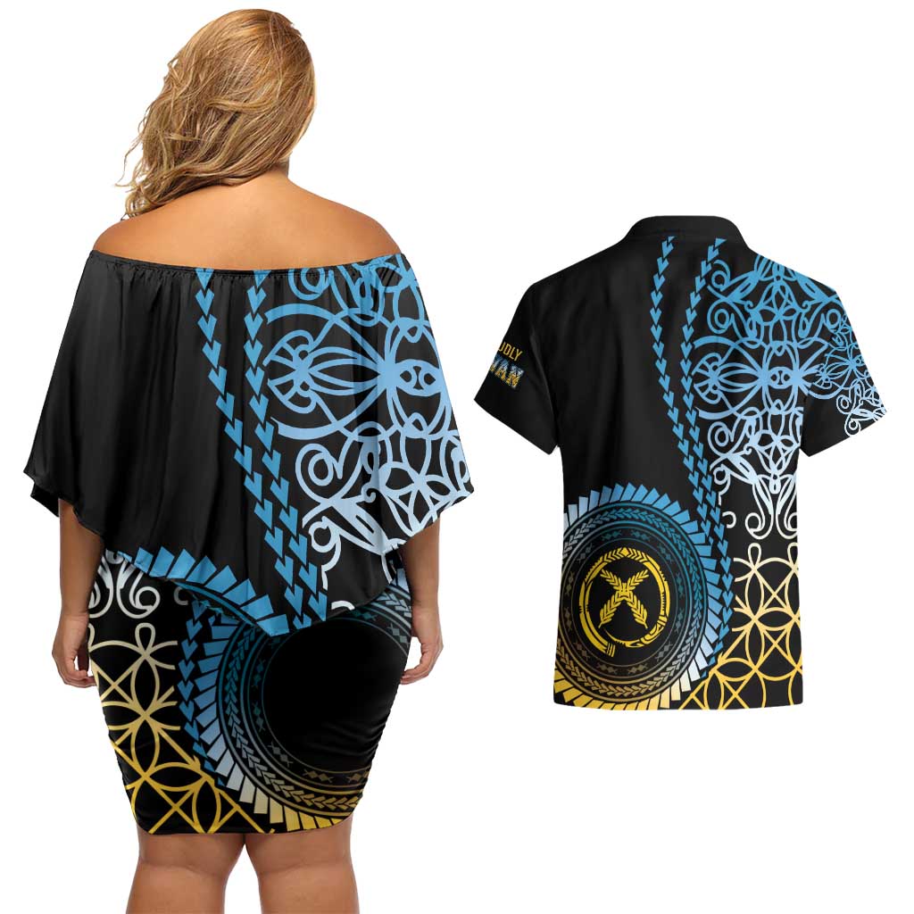 Proudly Ni-Van Sandroing Inspired Couples Matching Off Shoulder Short Dress and Hawaiian Shirt Sanma Classic Style