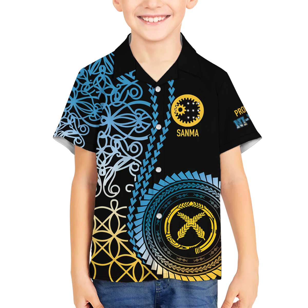 Proudly Ni-Van Sandroing Inspired Family Matching Off The Shoulder Long Sleeve Dress and Hawaiian Shirt Sanma Classic Style LT7 Son's Shirt Colorful - Polynesian Pride