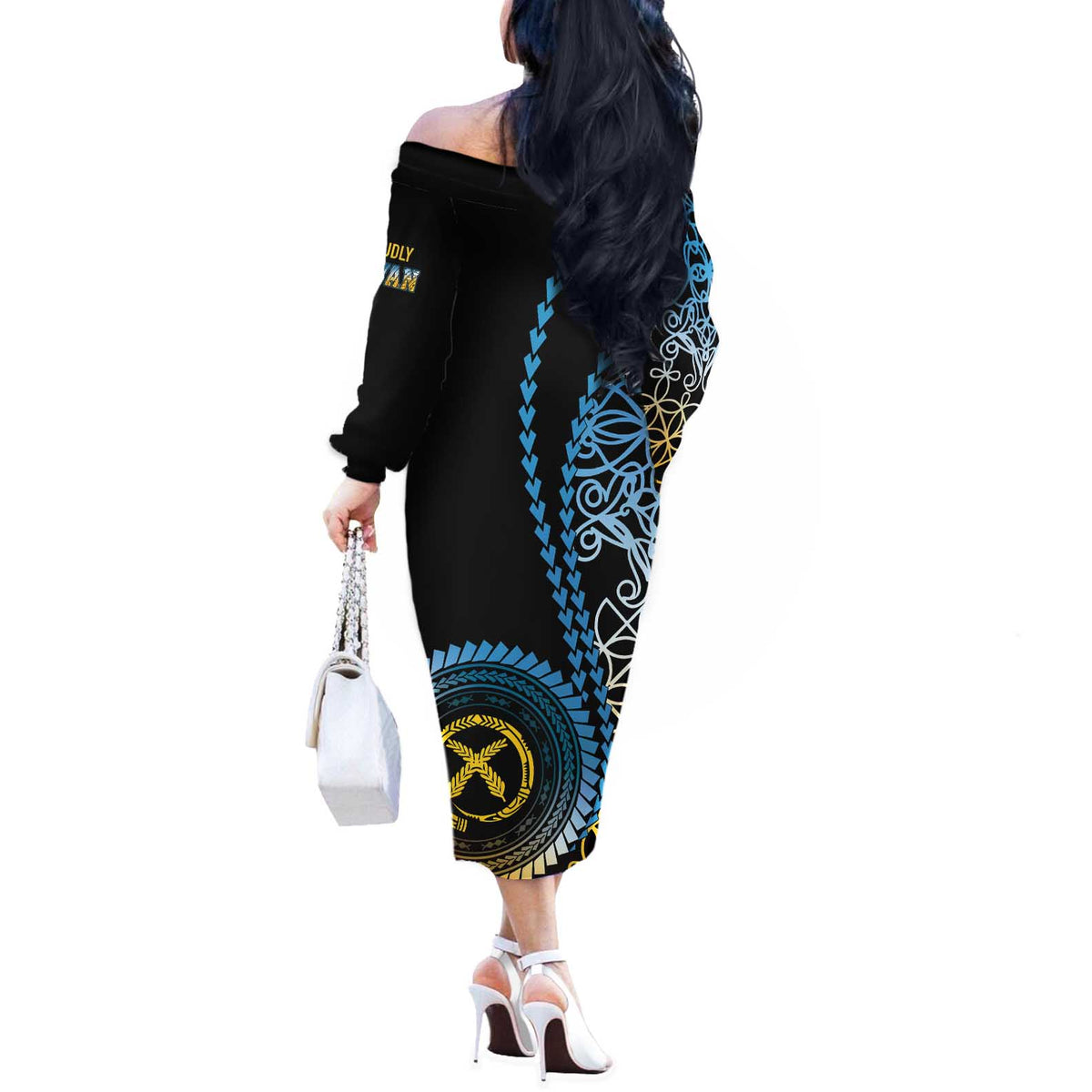 Proudly Ni-Van Sandroing Inspired Off The Shoulder Long Sleeve Dress Sanma Classic Style LT7 - Polynesian Pride