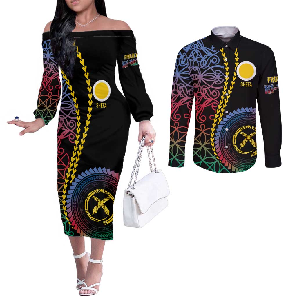 Proudly Ni-Van Sandroing Inspired Couples Matching Off The Shoulder Long Sleeve Dress and Long Sleeve Button Shirt Shefa Classic Style