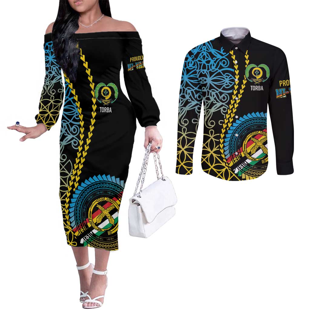Proudly Ni-Van Sandroing Inspired Couples Matching Off The Shoulder Long Sleeve Dress and Long Sleeve Button Shirt Torba Classic Style