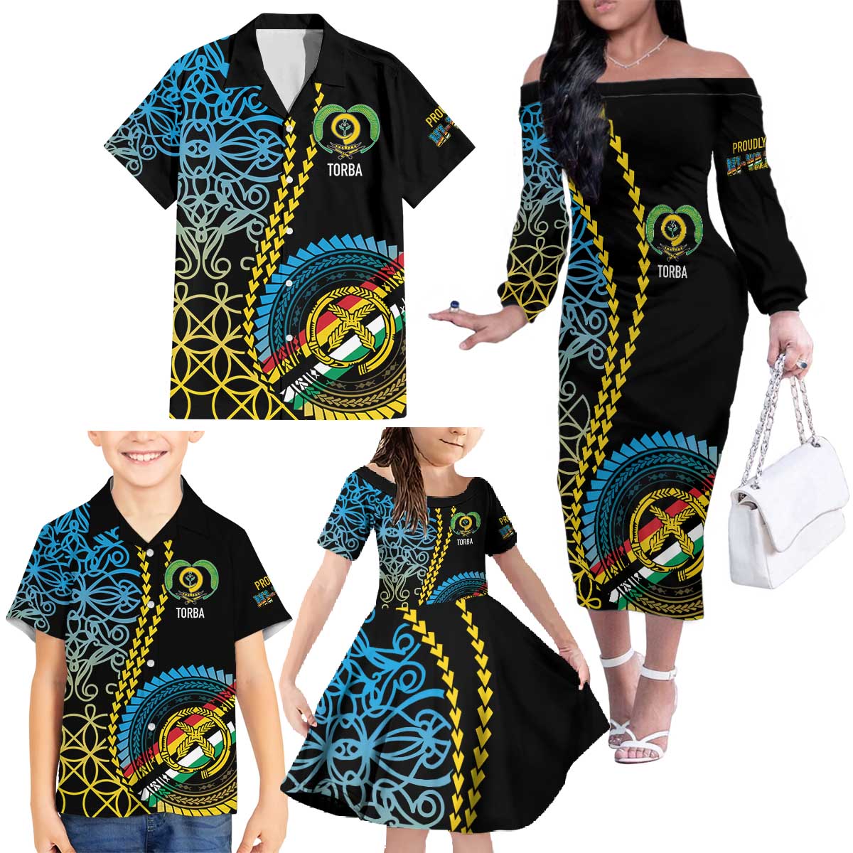 Proudly Ni-Van Sandroing Inspired Family Matching Off The Shoulder Long Sleeve Dress and Hawaiian Shirt Torba Classic Style LT7 - Polynesian Pride