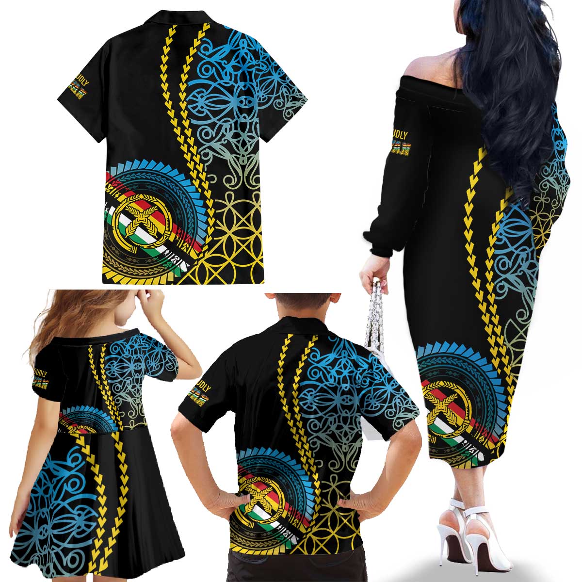 Proudly Ni-Van Sandroing Inspired Family Matching Off The Shoulder Long Sleeve Dress and Hawaiian Shirt Torba Classic Style LT7 - Polynesian Pride