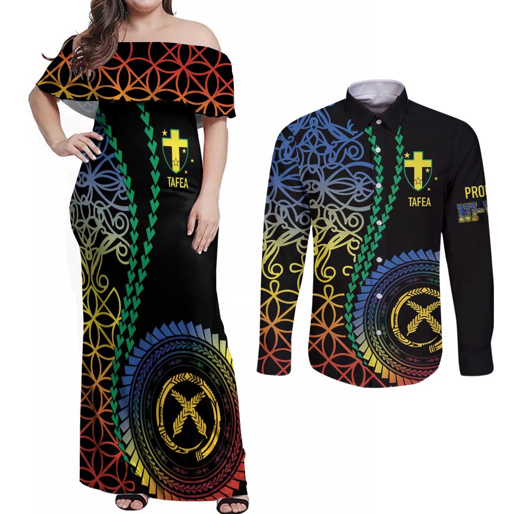 Proudly Ni-Van Sandroing Inspired Couples Matching Off Shoulder Maxi Dress and Long Sleeve Button Shirt Tafea Classic Style