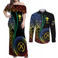 Proudly Ni-Van Sandroing Inspired Couples Matching Off Shoulder Maxi Dress and Long Sleeve Button Shirt Tafea Classic Style