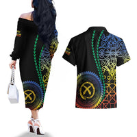 Proudly Ni-Van Sandroing Inspired Couples Matching Off The Shoulder Long Sleeve Dress and Hawaiian Shirt Tafea Classic Style