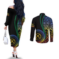Proudly Ni-Van Sandroing Inspired Couples Matching Off The Shoulder Long Sleeve Dress and Long Sleeve Button Shirt Tafea Classic Style
