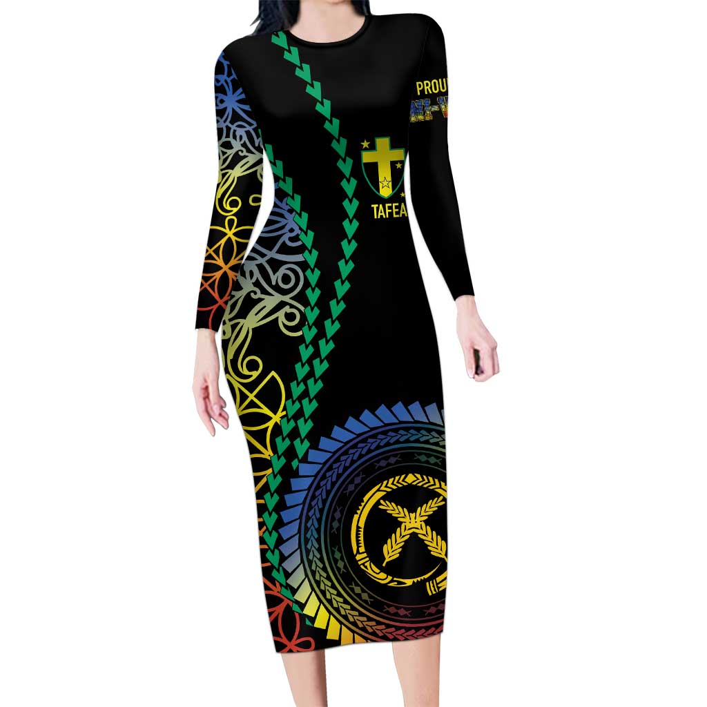 Proudly Ni-Van Sandroing Inspired Family Matching Long Sleeve Bodycon Dress and Hawaiian Shirt Tafea Classic Style LT7 Mom's Dress Colorful - Polynesian Pride