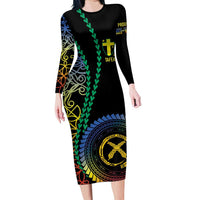 Proudly Ni-Van Sandroing Inspired Family Matching Long Sleeve Bodycon Dress and Hawaiian Shirt Tafea Classic Style LT7 Mom's Dress Colorful - Polynesian Pride