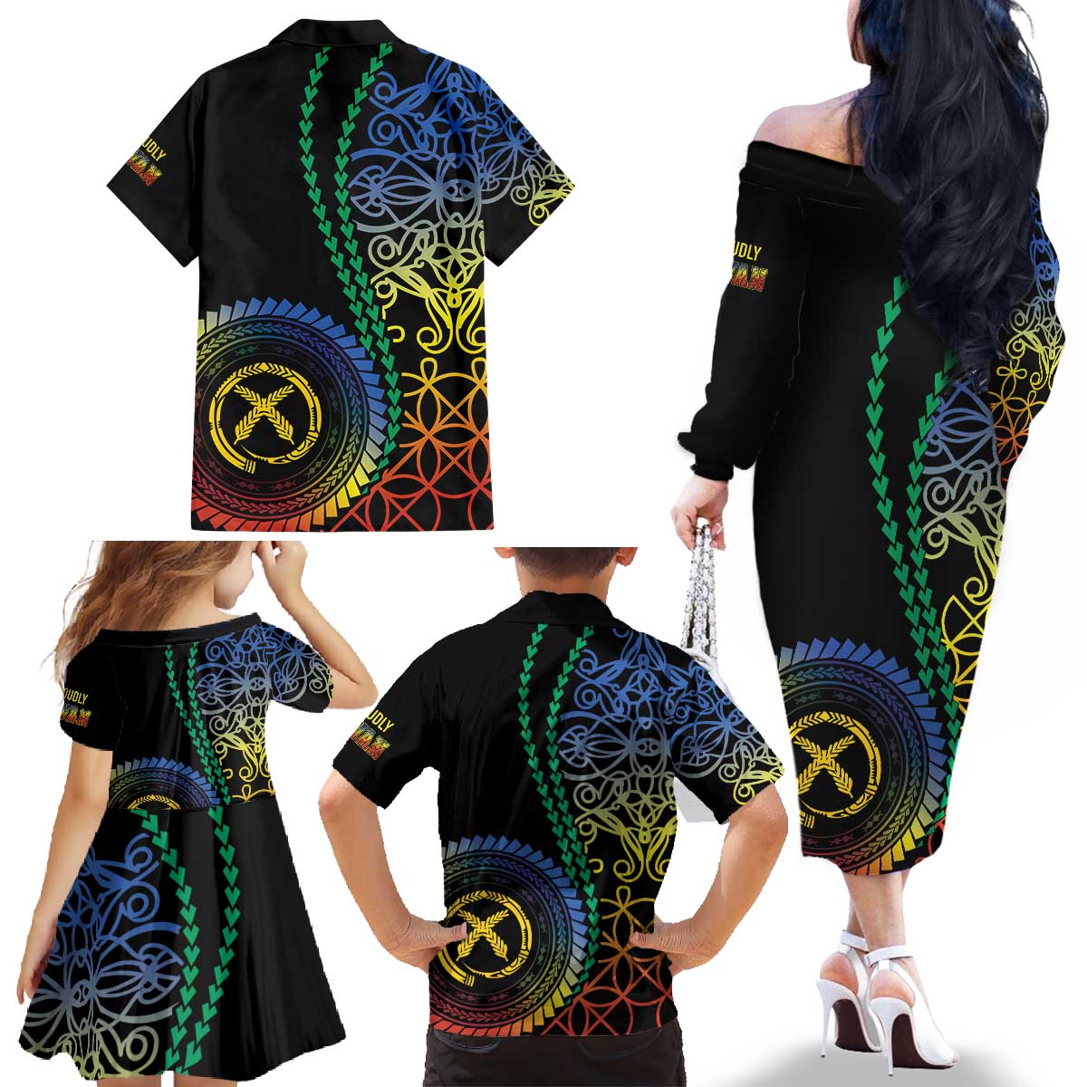 Proudly Ni-Van Sandroing Inspired Family Matching Off The Shoulder Long Sleeve Dress and Hawaiian Shirt Tafea Classic Style LT7 - Polynesian Pride