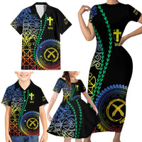 Proudly Ni-Van Sandroing Inspired Family Matching Short Sleeve Bodycon Dress and Hawaiian Shirt Tafea Classic Style LT7 - Polynesian Pride