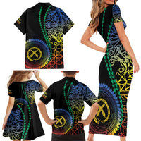 Proudly Ni-Van Sandroing Inspired Family Matching Short Sleeve Bodycon Dress and Hawaiian Shirt Tafea Classic Style LT7 - Polynesian Pride