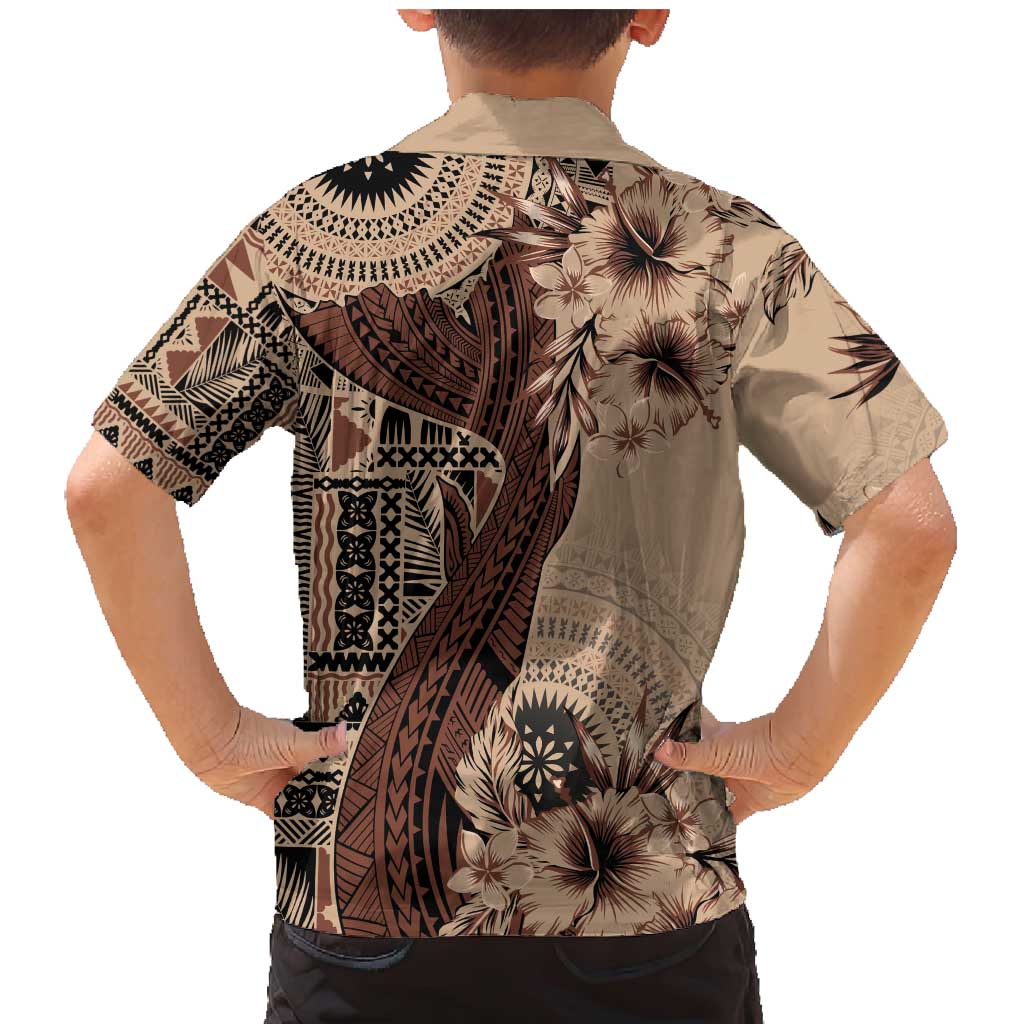 Bula Fiji Family Matching Mermaid Dress and Hawaiian Shirt Shark Tail Beige Masi Tapa LT7 - Polynesian Pride