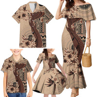 Bula Fiji Family Matching Mermaid Dress and Hawaiian Shirt Shark Tail Beige Masi Tapa LT7 - Polynesian Pride