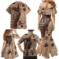 Bula Fiji Family Matching Mermaid Dress and Hawaiian Shirt Shark Tail Beige Masi Tapa LT7 - Polynesian Pride