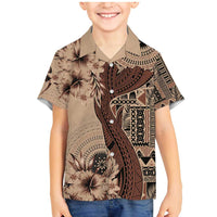 Bula Fiji Family Matching Mermaid Dress and Hawaiian Shirt Shark Tail Beige Masi Tapa LT7 Son's Shirt Beige - Polynesian Pride
