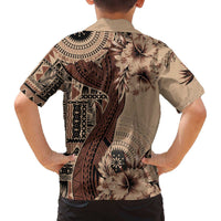 Bula Fiji Family Matching Off The Shoulder Long Sleeve Dress and Hawaiian Shirt Shark Tail Beige Masi Tapa LT7 - Polynesian Pride