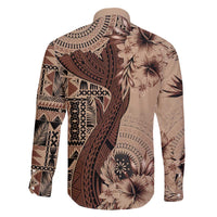 Bula Fiji Family Matching Off The Shoulder Long Sleeve Dress and Hawaiian Shirt Shark Tail Beige Masi Tapa LT7 - Polynesian Pride