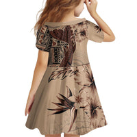 Bula Fiji Family Matching Off Shoulder Short Dress and Hawaiian Shirt Shark Tail Beige Masi Tapa LT7 - Polynesian Pride