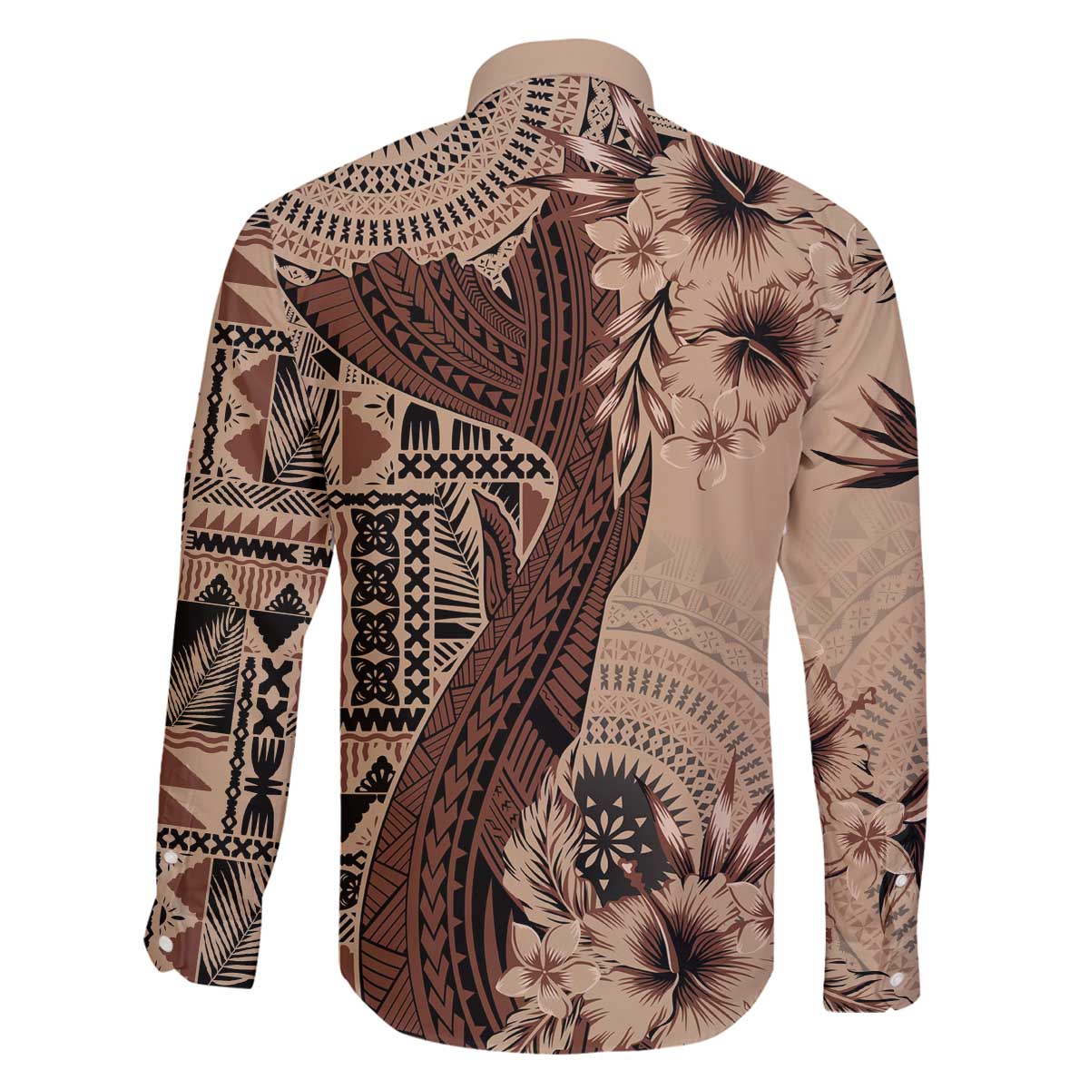 Bula Fiji Family Matching Off Shoulder Short Dress and Hawaiian Shirt Shark Tail Beige Masi Tapa LT7 - Polynesian Pride