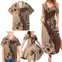 Bula Fiji Family Matching Summer Maxi Dress and Hawaiian Shirt Shark Tail Beige Masi Tapa LT7 - Polynesian Pride