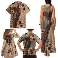 Bula Fiji Family Matching Tank Maxi Dress and Hawaiian Shirt Shark Tail Beige Masi Tapa LT7 - Polynesian Pride