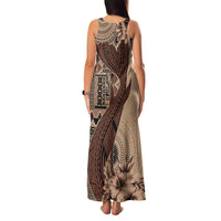 Bula Fiji Family Matching Tank Maxi Dress and Hawaiian Shirt Shark Tail Beige Masi Tapa LT7 - Polynesian Pride