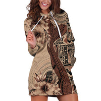 Bula Fiji Hoodie Dress Shark Tail Beige Masi Tapa LT7 Beige - Polynesian Pride