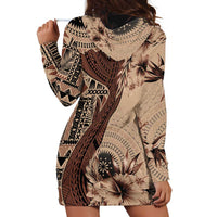Bula Fiji Hoodie Dress Shark Tail Beige Masi Tapa LT7 - Polynesian Pride