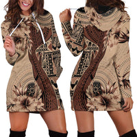 Bula Fiji Hoodie Dress Shark Tail Beige Masi Tapa LT7 - Polynesian Pride