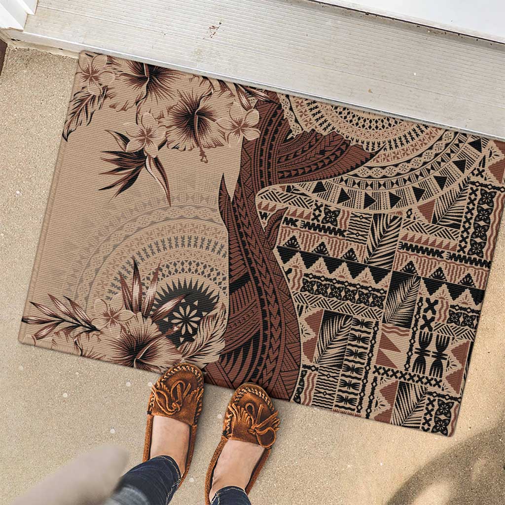 Bula Fiji Rubber Doormat Shark Tail Beige Masi Tapa