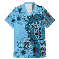 Bula Fiji Family Matching Mermaid Dress and Hawaiian Shirt Shark Tail Turquoise Masi Tapa LT7 Dad's Shirt - Short Sleeve Turquoise - Polynesian Pride