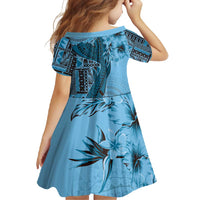 Bula Fiji Family Matching Off Shoulder Maxi Dress and Hawaiian Shirt Shark Tail Turquoise Masi Tapa LT7 - Polynesian Pride