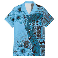 Bula Fiji Family Matching Off Shoulder Maxi Dress and Hawaiian Shirt Shark Tail Turquoise Masi Tapa LT7 Dad's Shirt - Short Sleeve Turquoise - Polynesian Pride