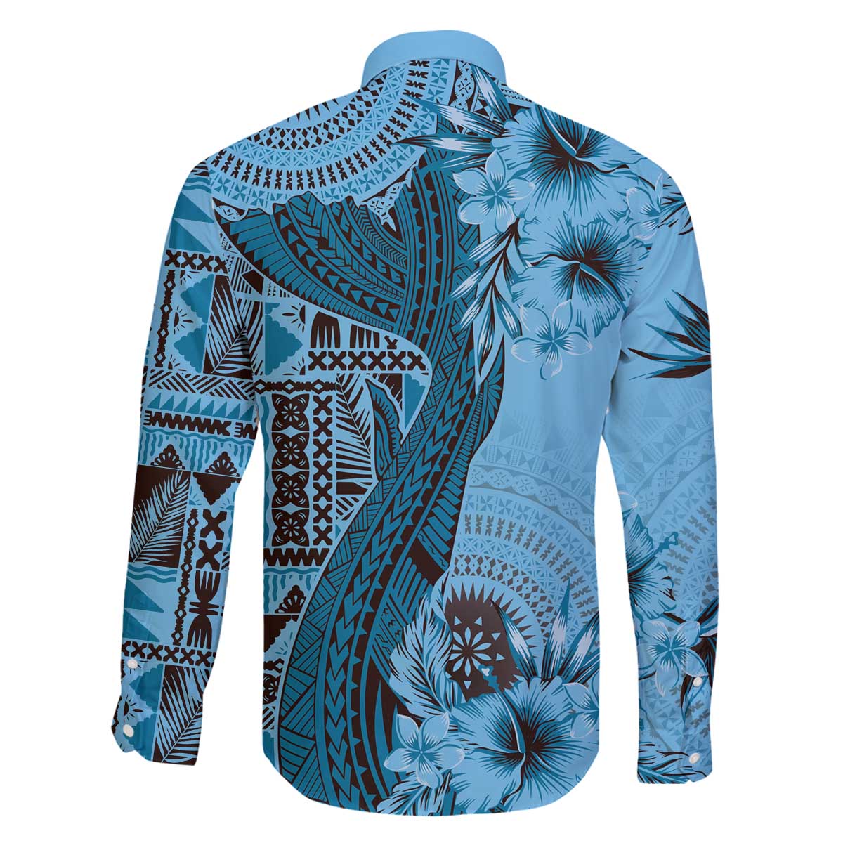 Bula Fiji Family Matching Off Shoulder Short Dress and Hawaiian Shirt Shark Tail Turquoise Masi Tapa LT7 - Polynesian Pride